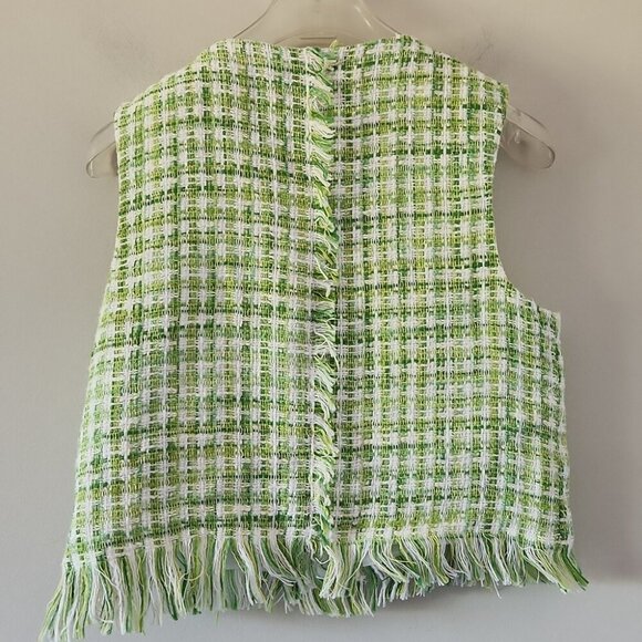 ZARA | Sleeveless Tweed Top Jacket Green Sz S - Picture 3 of 6